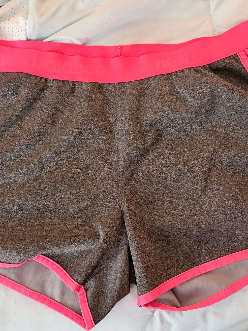 New Balance Gray Athletic Shorts with Hot Pink Waistband